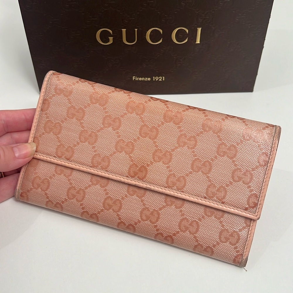 GUCCI Nude Pink Peach Long Wallet 7.5”x4.5”